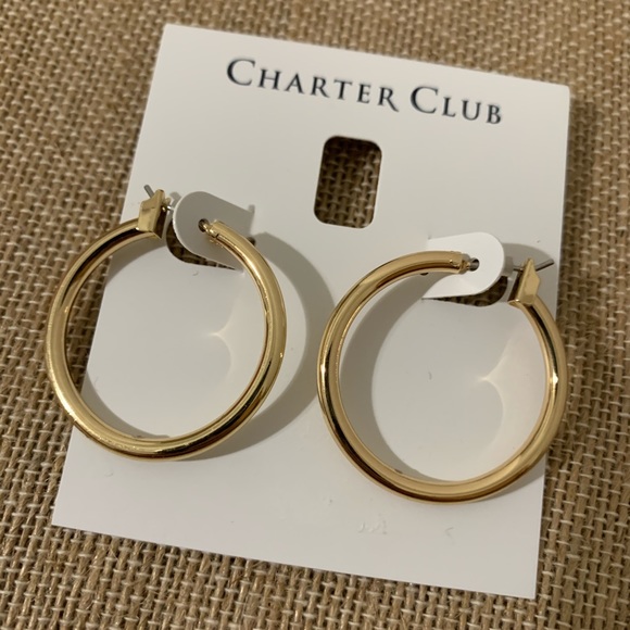 Charter Club Goldtone Tube Hoop Earrings - Picture 5 of 9